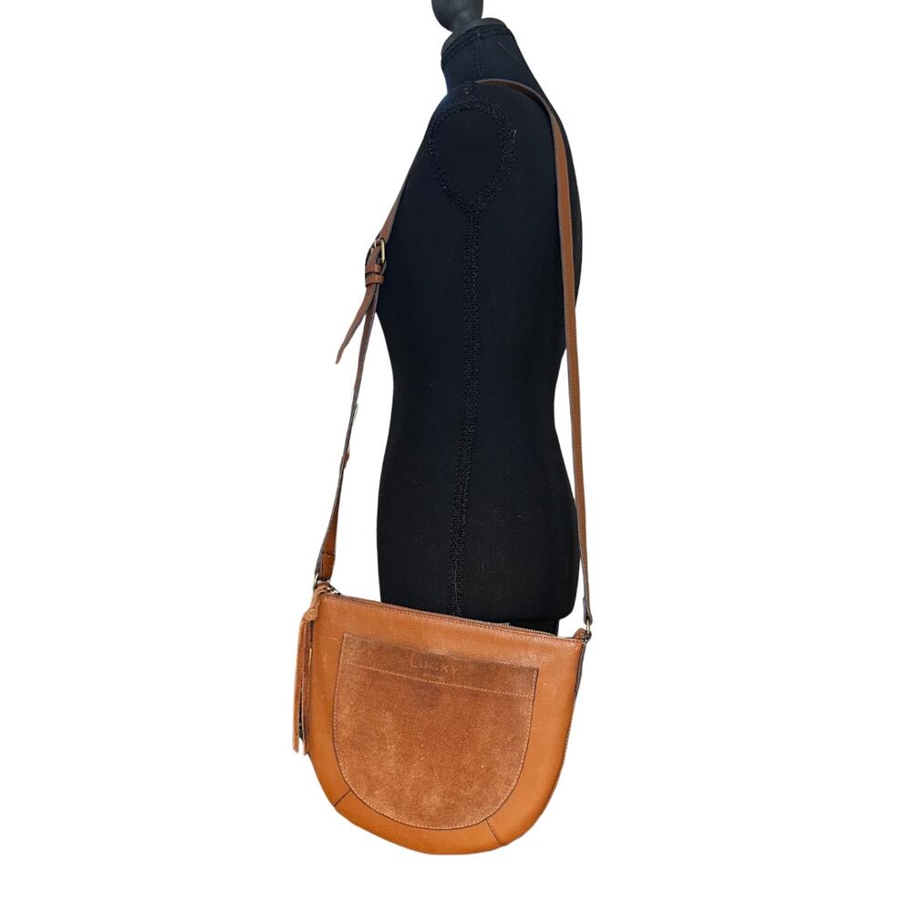Lucky Brand Leather & Suede Crossbody Bag Brown Boho